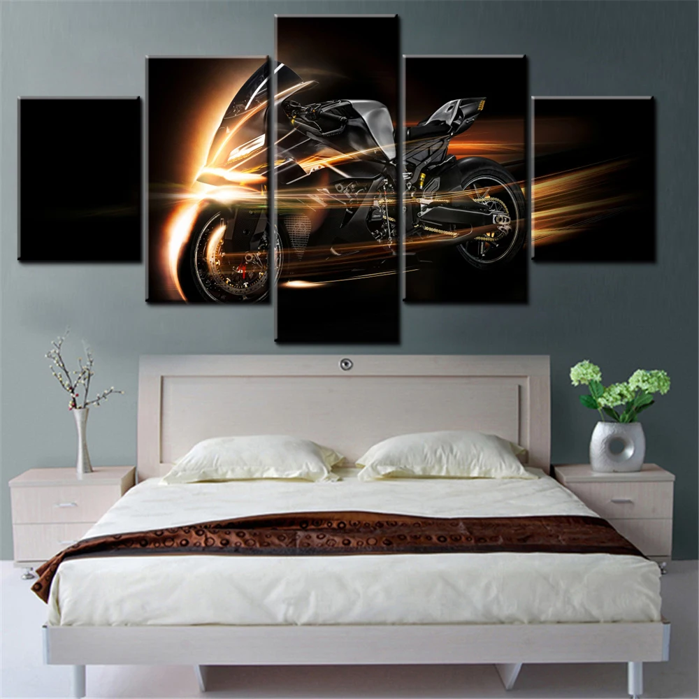5 Pieces Canvas Wall Arts Poster Painting Black Dark Motorrad Concept Wallpaper Home Decor Picture Printing Living Room Mural