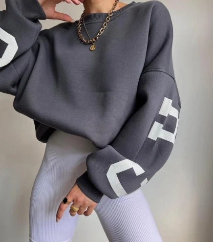 Women's Pullover 2025 Autumn Winter Latest Ice Cream Color Printed Thick Versatile Top Round Neck Long Sleeve Loose Fit Hoodie