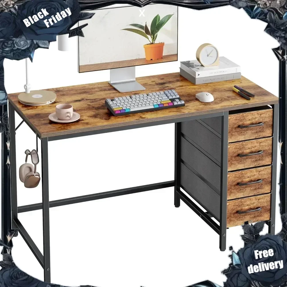 

40 Inch Computer Desk with 4 Drawers, Home Office Small Desk with Storage, Modern Study Writing Desk