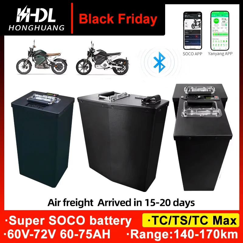 

For Super SOCO TS TC TCMAX Battery Large Capacity 60V 60AH 75AH 72V 65AH Batteries Replacement Support Bluetooth APP