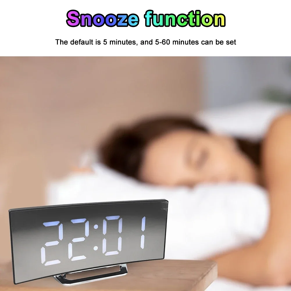 Intelligent Curved Electronic Clock LED Screen Curved Mirror Clock USB Charging Multi-function Living Room Bedroom Dorm Clock