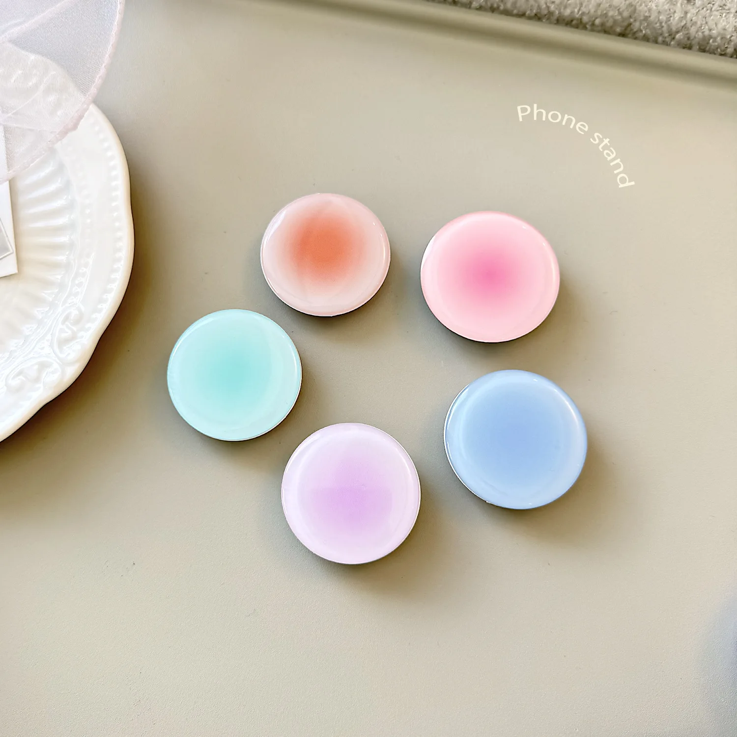 Ins Style Gradient Phone Grip Holder Back Adhesive Pastel Ombre Bracket Finger Socket Mobile Stand Accessory Girls Daily Decor view 4