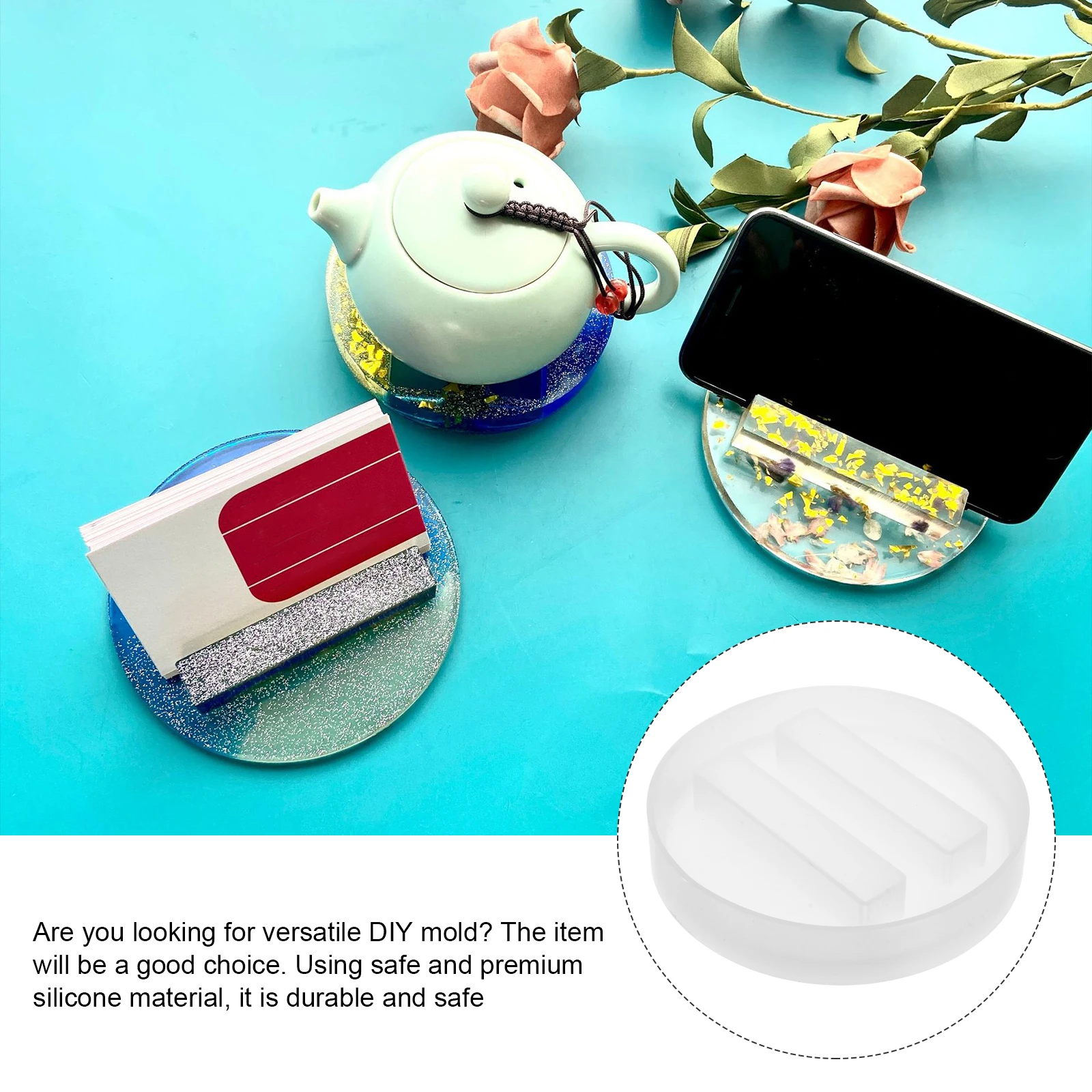 

Silicone Mold for DIY Phone Holder White Mobile Stand Crafts Flexible Coaster Tablet Mat Casting Tool Durability