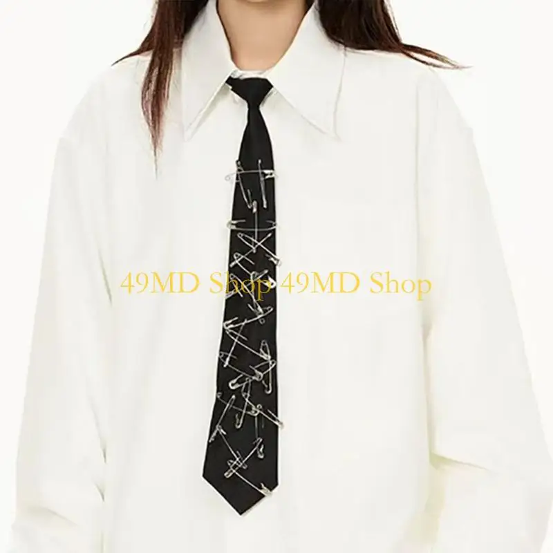 49MD Subkulturstil Krawatte Knotfree Krawatte mit Pin Decor