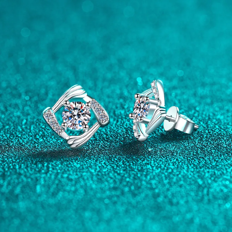 1.0 Ct Moissanite Stone Vortex Shape Studs Earrings 925 Sterling Silver Lab Diamond Earring For Fine Jewelry Wedding Party