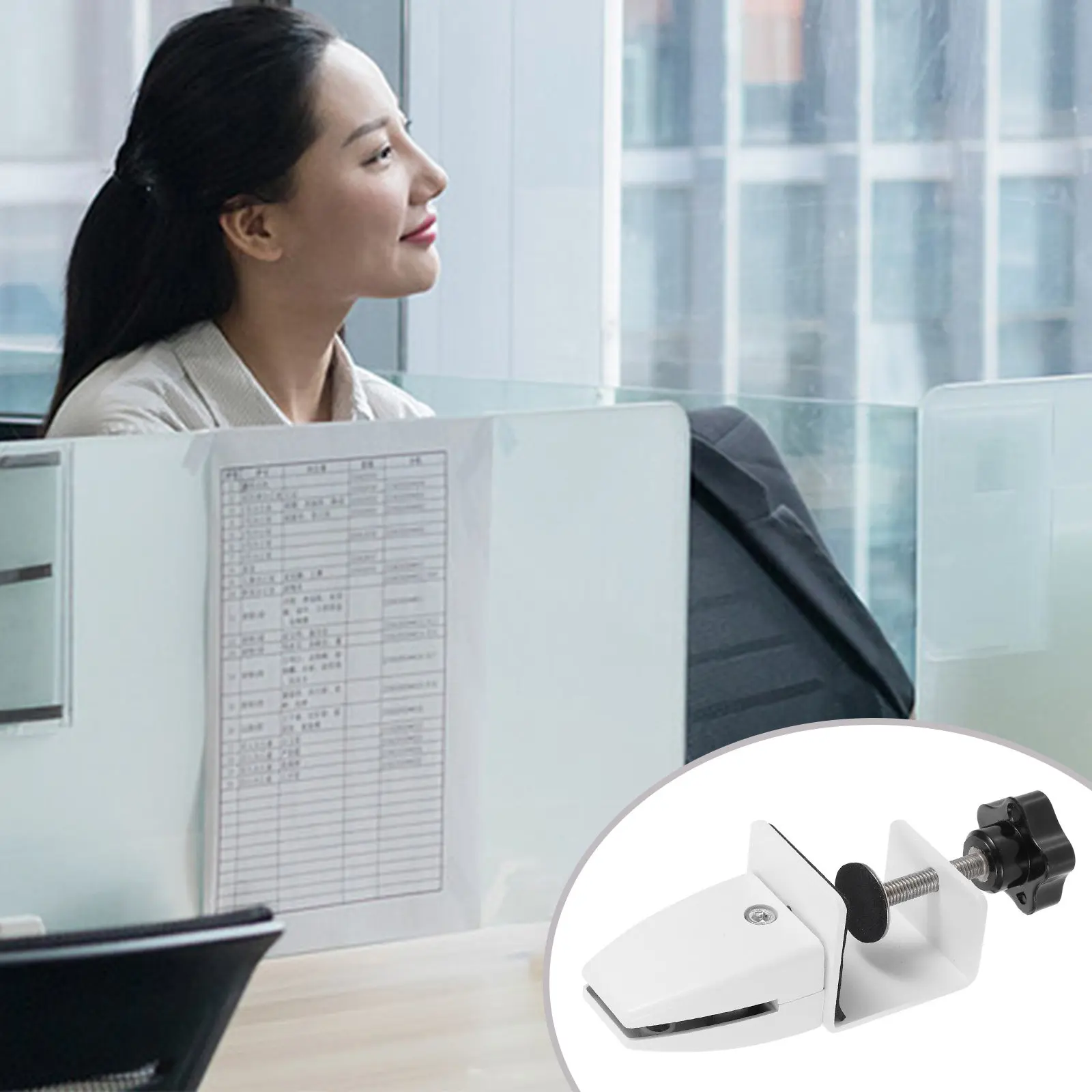 4Pcs Heavy Duty Desk Partition Clamp Kit Aluminum Alloy Sneeze Guard Support Clamp Adjustable Angle Desktop Privacy Screen Clip