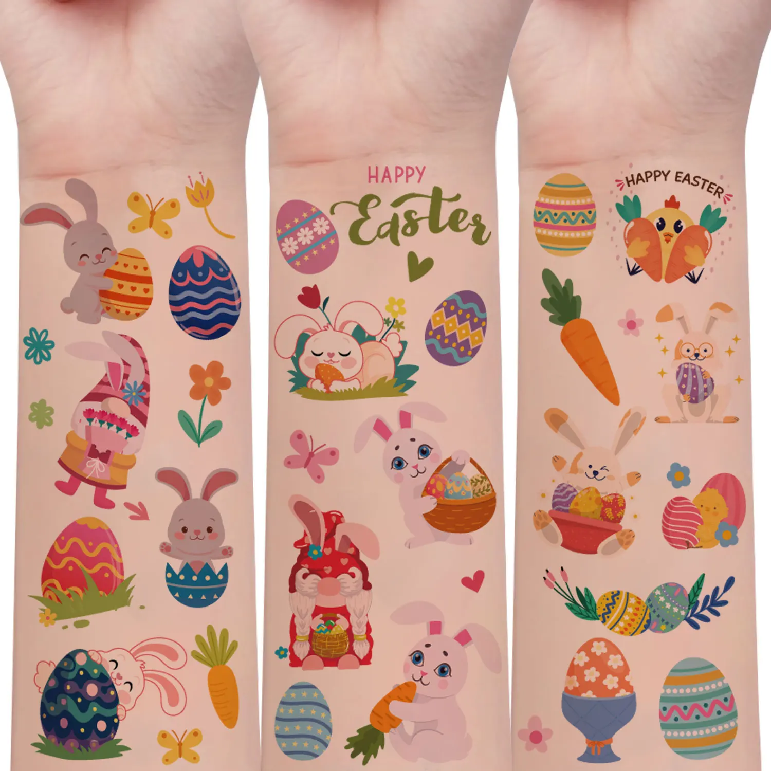 

Easter Temporary Tattoo Stickers, 10 Sheets with 138 Pattern, Cartoon Rabbit Easter Egg Holiday Element, Body and Arm Art Tattoo