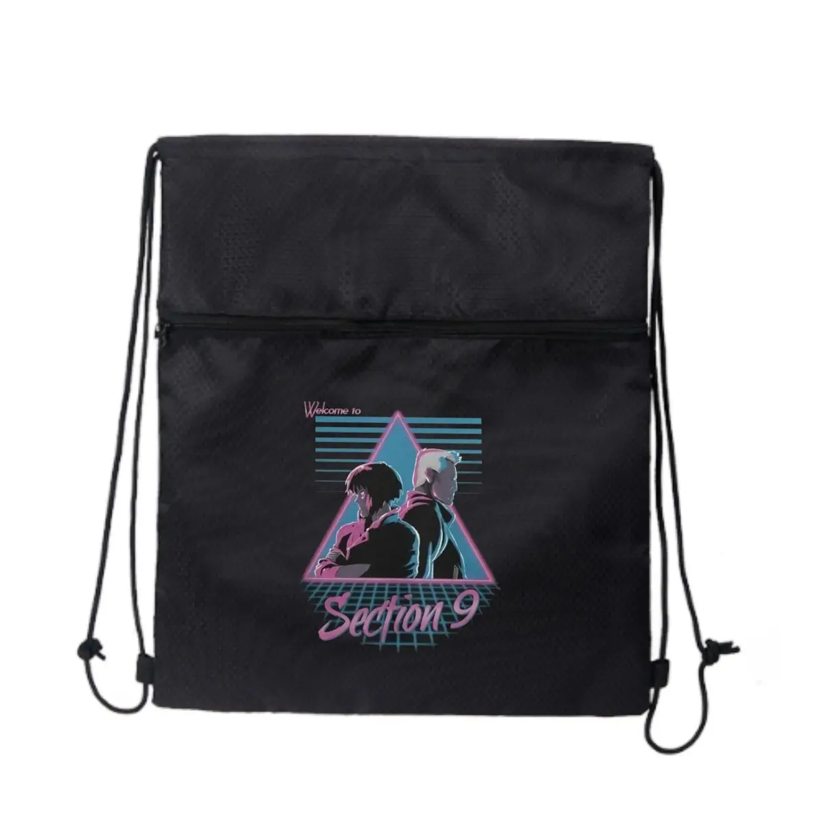 

Добро пожаловать на секцию 9, дизайн с красочным узором. Черная сверхлегкая уличная сумка на молнии на шнурке, идеально подходящая для коротких походов.