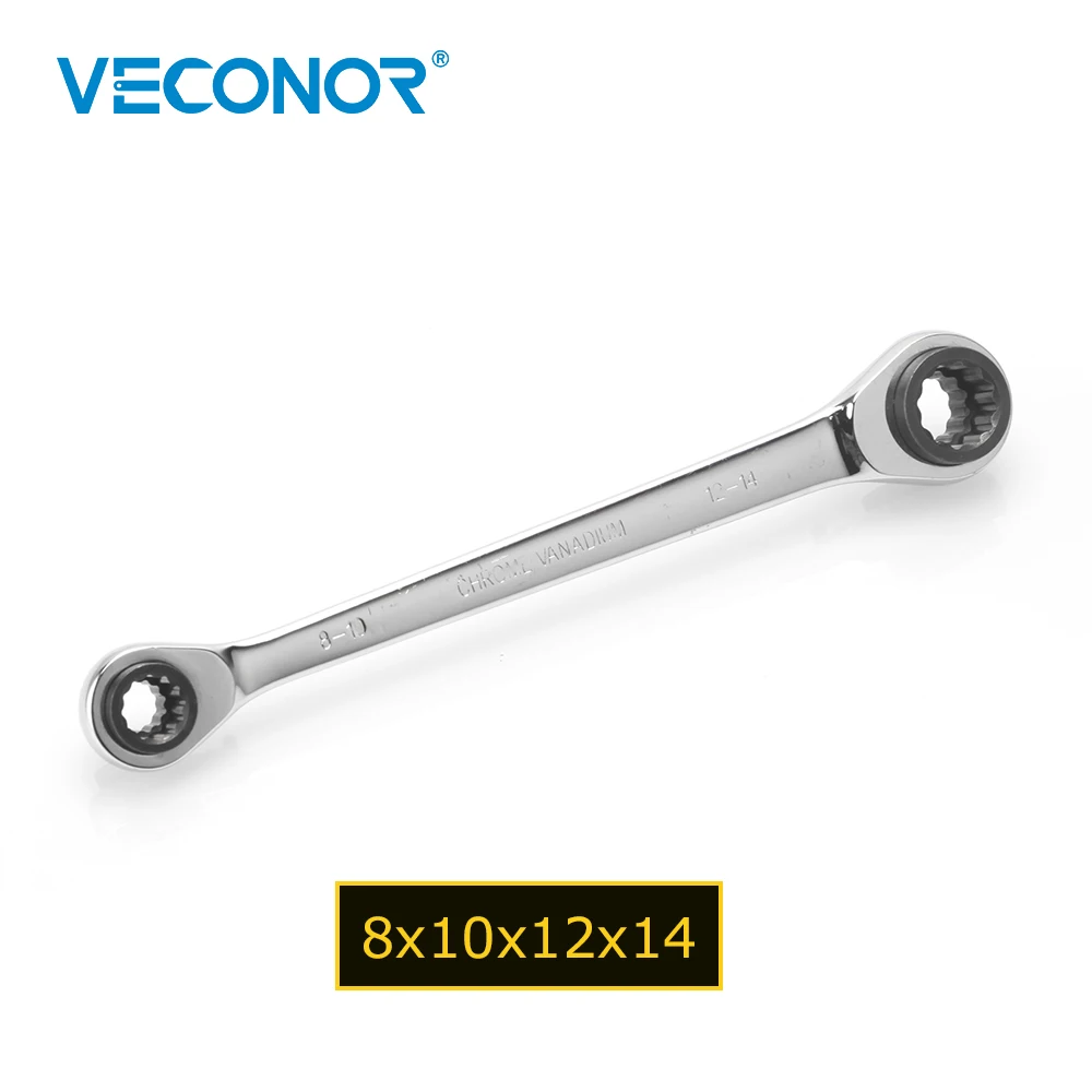 Veconor Professional Double Ratchet 72T Spanner Wrench 4 In 1, 8x10x12x14mm