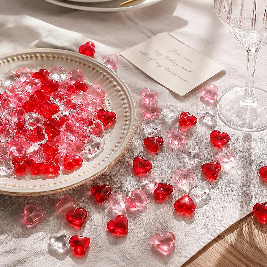 90Pcs Red Pink Heart Resin Beads, 3D Loose Bead for DIY Jewelry Craft, Valentine Wedding Desktop Scatter Vase Decor