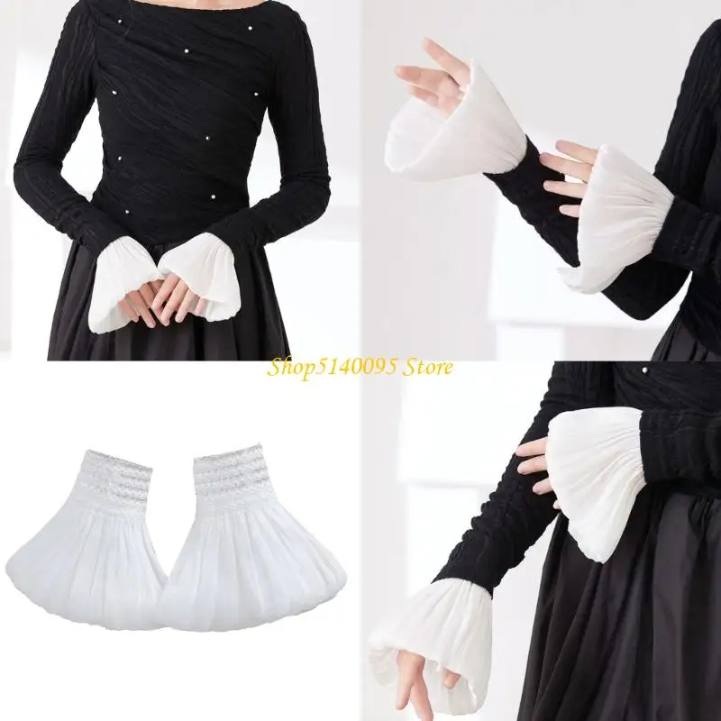 Dxae elegante trompeta del brazo encaje cubre puños elásticos muñeca mangas decorativas falso para mujeres decoraciones