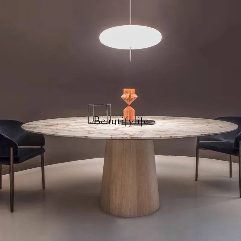 

02 Italian Natural Marble Dining Table Round casual Modern Household Rice Table