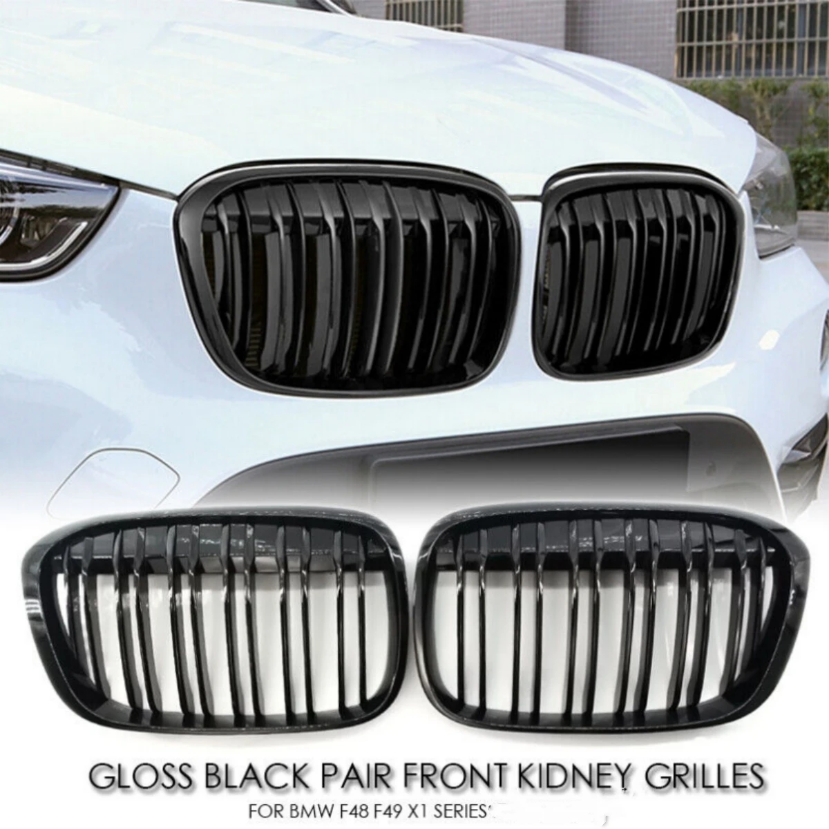 2 Pieces Front Bumper Kidney Grill Grilles Single Line For BMW X1 F48 F49 2016-2020 51117383363 51117383364 Car Accessories