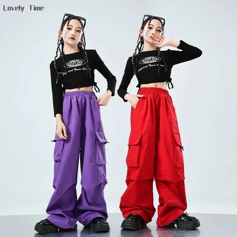 

Hip Hop Kids Crop Top Street Dance Cargo Pants Girls Sweatshirt Streetwear Children Jazz K-pop Costumes Teens Stage Clothes Sets