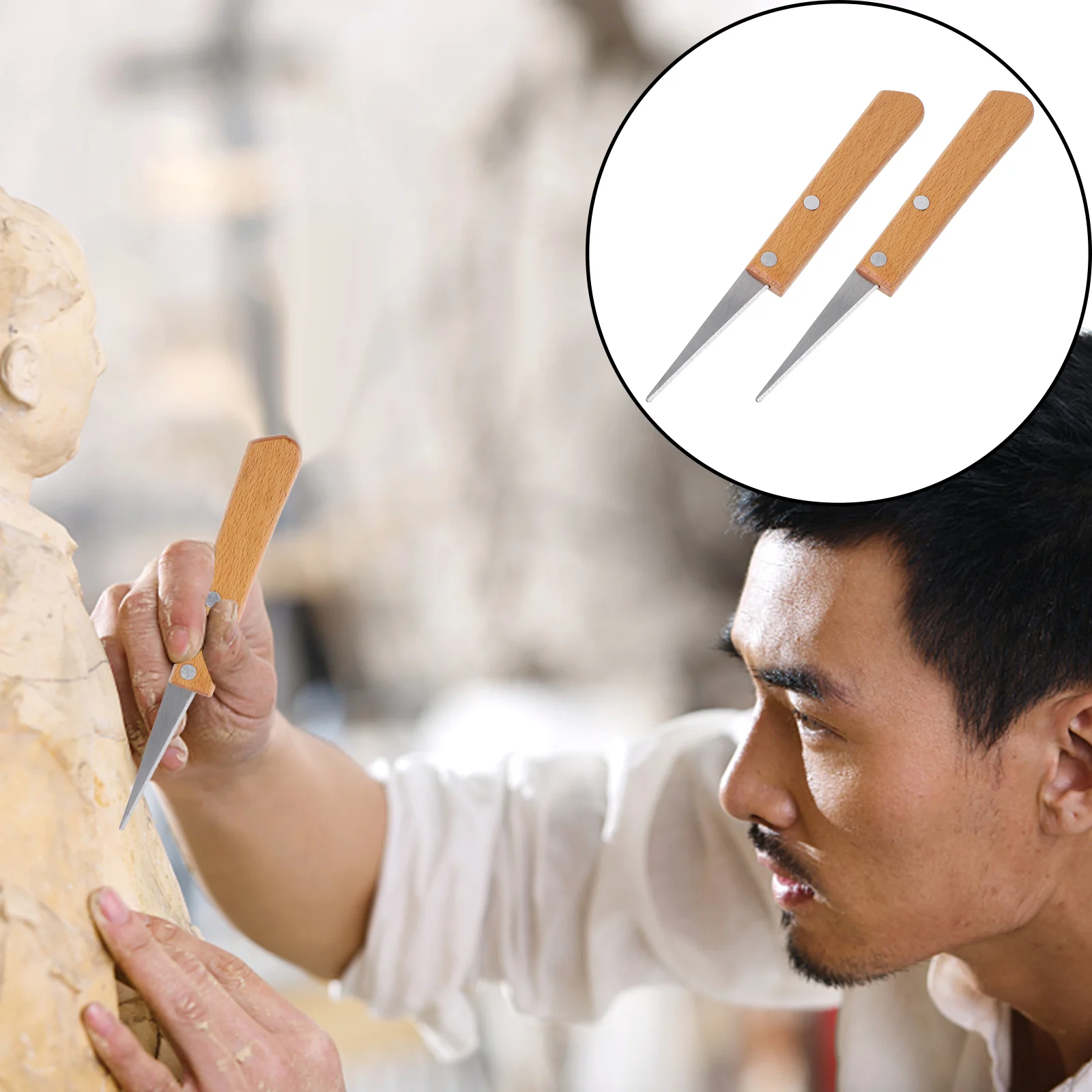 2 Pcs Engraving Patch Knife DIY Tool Fettling Modeling Affordable Wood Carving Clay Molding Sculpture