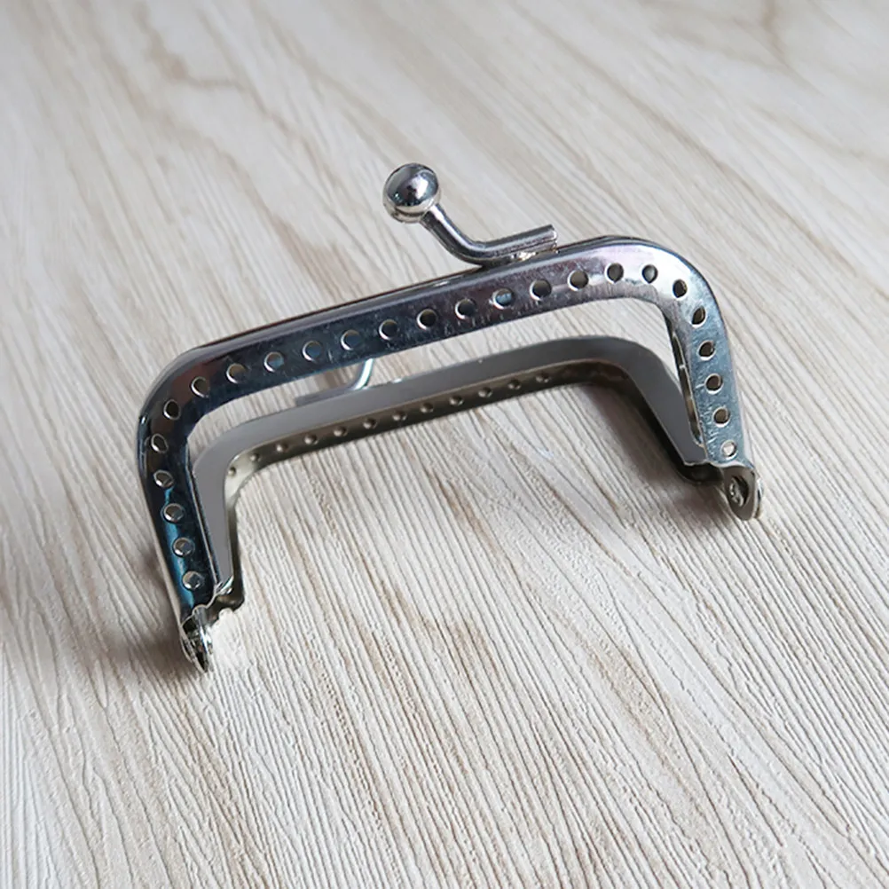 6.5cm Square Surface Iron Purse Frame Polished Silver Beads Lock Decorative Wallet Clutch Purse Making Accessories DIY Handmade