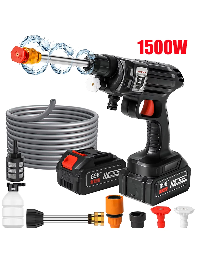 1500W 30000mAh Draadloze Hogedruk Wassen Spray Waterpistool Wasstraat Druk Water Tuin wasmachine Met Batterij - afbeelding 2