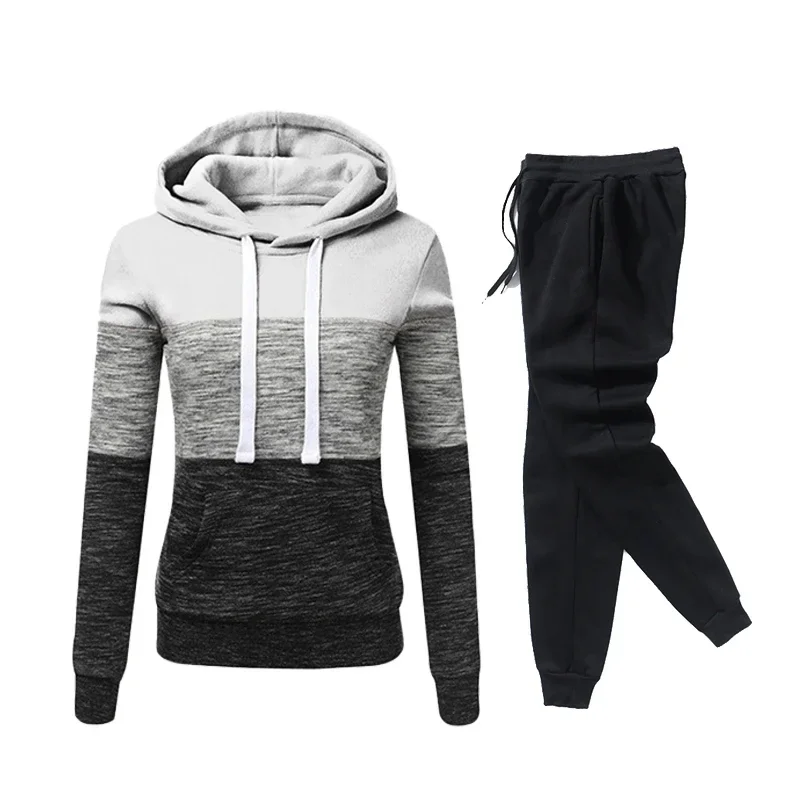 Autumn Winter Quality Fashion Sportswear Women's Tracksuit Casual Color Block Hoodie Sweatshirt Outdoors Sports Jogging Clothing