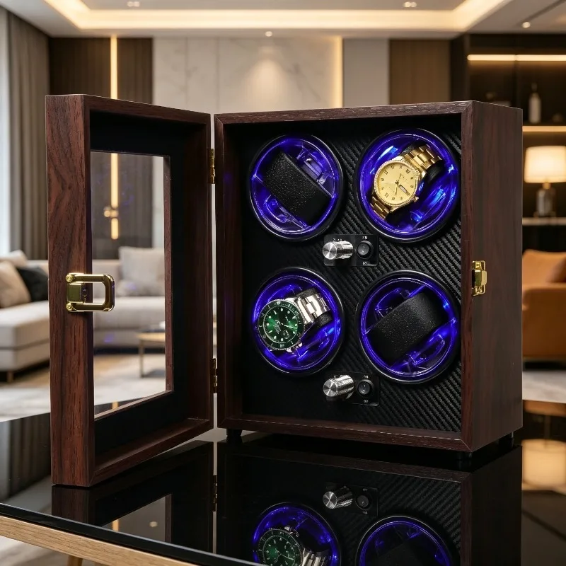 Automatic Watch Winder 2 4 Watches Walnut Wood Watch Winders Safe Mechanical Wrist Timepiece Storage Box Watchmaker Organizer