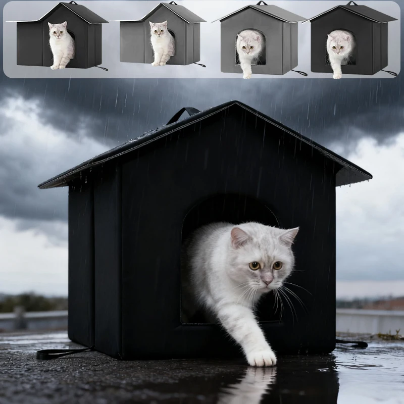 

New Outdoor Thick Insulated Cat Nest Waterproof Foldable Feral Cat Shelter Winter Warm Summer Cooling Removable Oxford Cat House