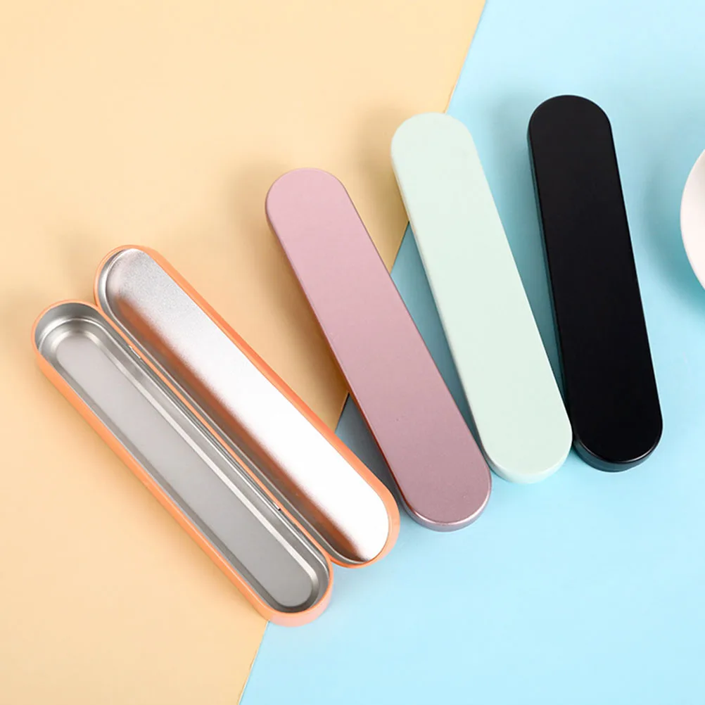 

Pencil Case Stationery Box Portable Tins Container Cutlery Black Tinplate Organizer