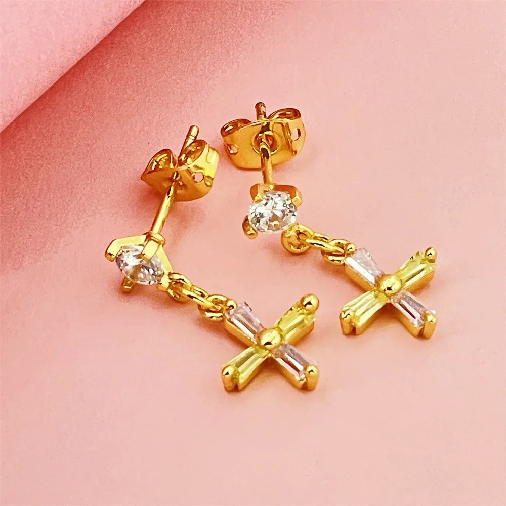 

Роскошные серьги-крестики из чистого золота 24K 9999 пробы с муассанитом