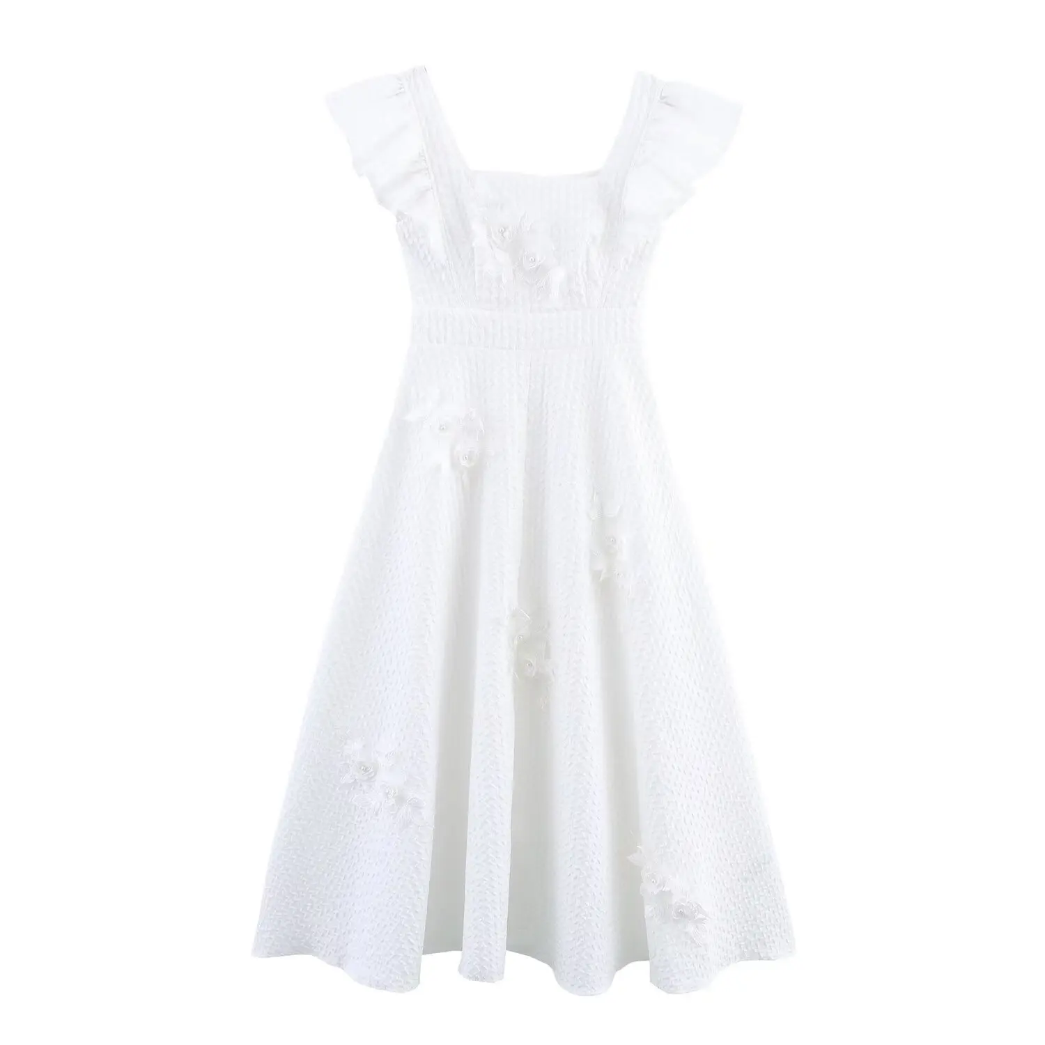 Ele Texture Floral Decorated 3D Dr Spring New Women's Faion High Waist Fairy Skirt Polyester Fiber Svel Dr