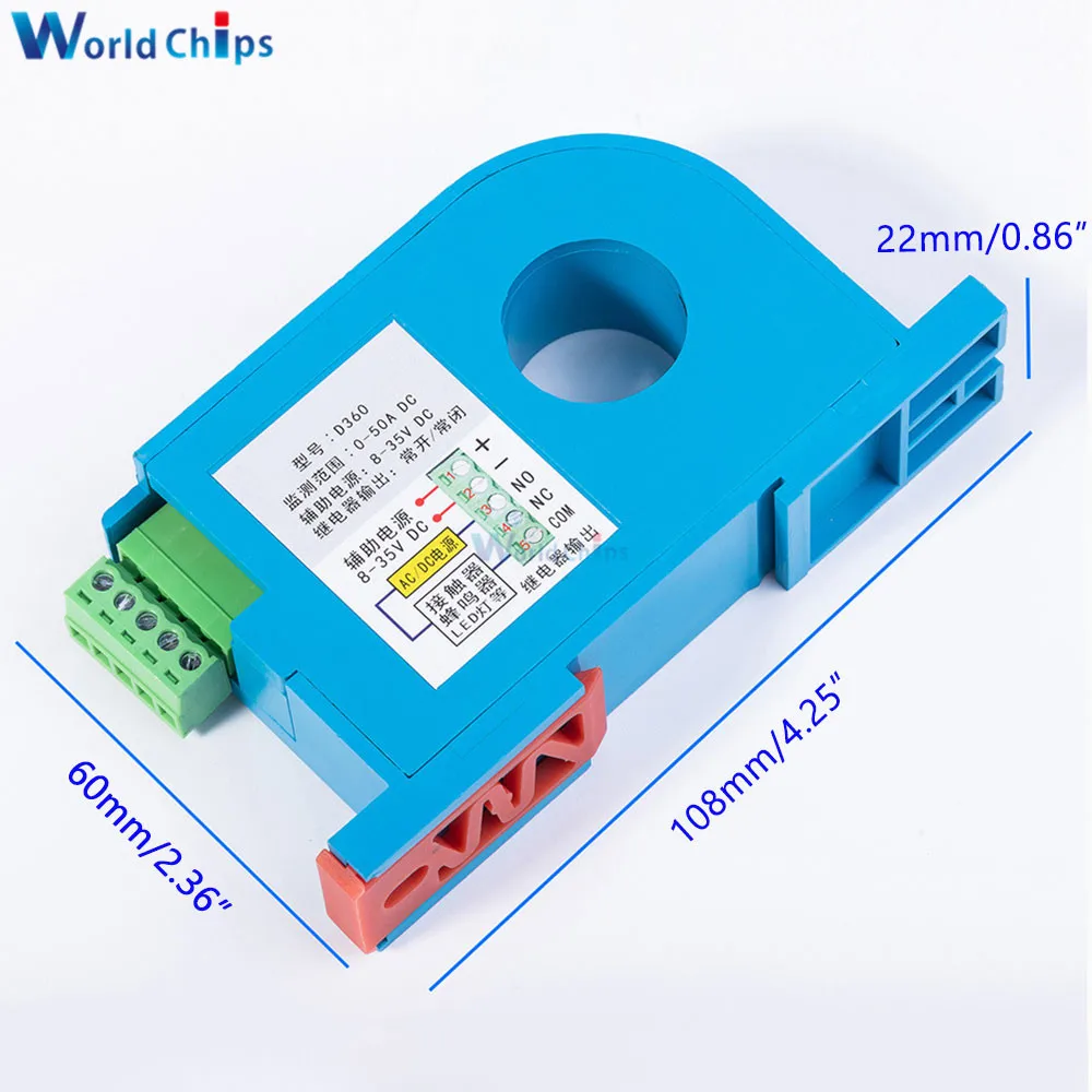 D366/360 0-300A 0-50A Embedded Perforated DC Current Sensor Switch Mutual Inductance Module Relay Output Limit Alarm Hall Sensor