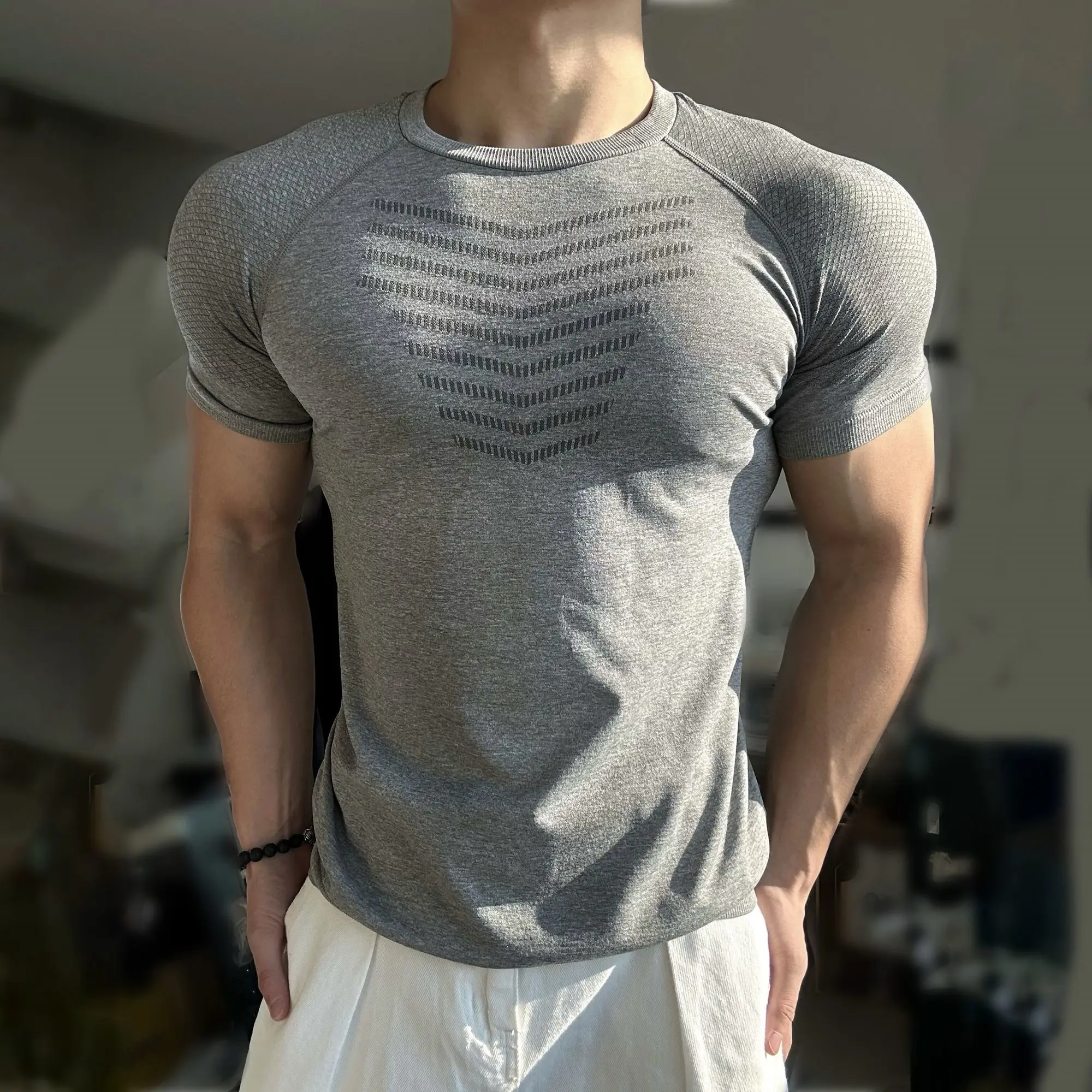 

Summer Sports Cuffs Short Sleeves Solid Color Quick-drying Training Fitness Elastic Slim Top T-shirt Men