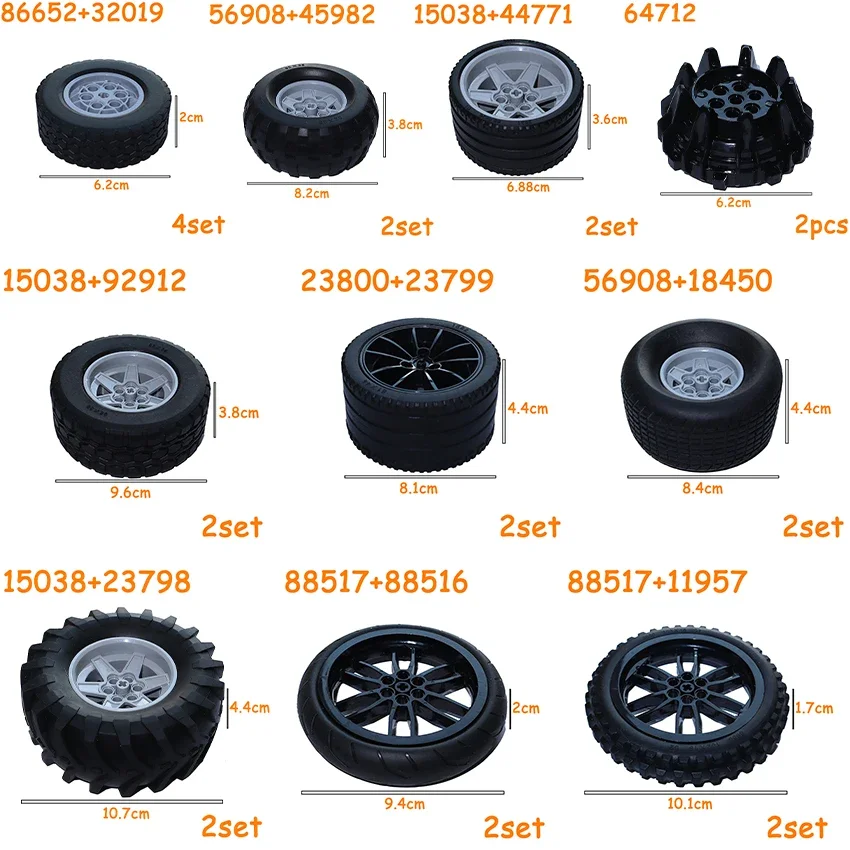 MOC Building Blocks Technical Tire Wheel Cross Hole Set Motorcycle Tyre & Rim Car Truck Wheels Hub Bricks Construction