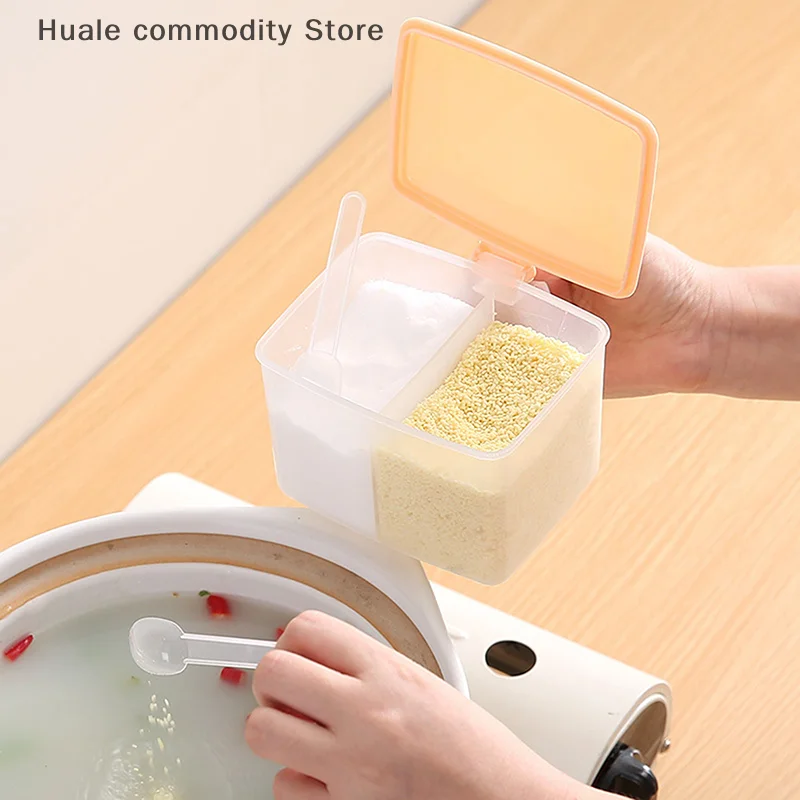 Boîte d'assaisonnement à 2 grilles, couvercle Transparent, pot d'assaisonnement pour sel, poivre, sucre domestique, conteneur de stockage de condiments, Gadgets de cuisine