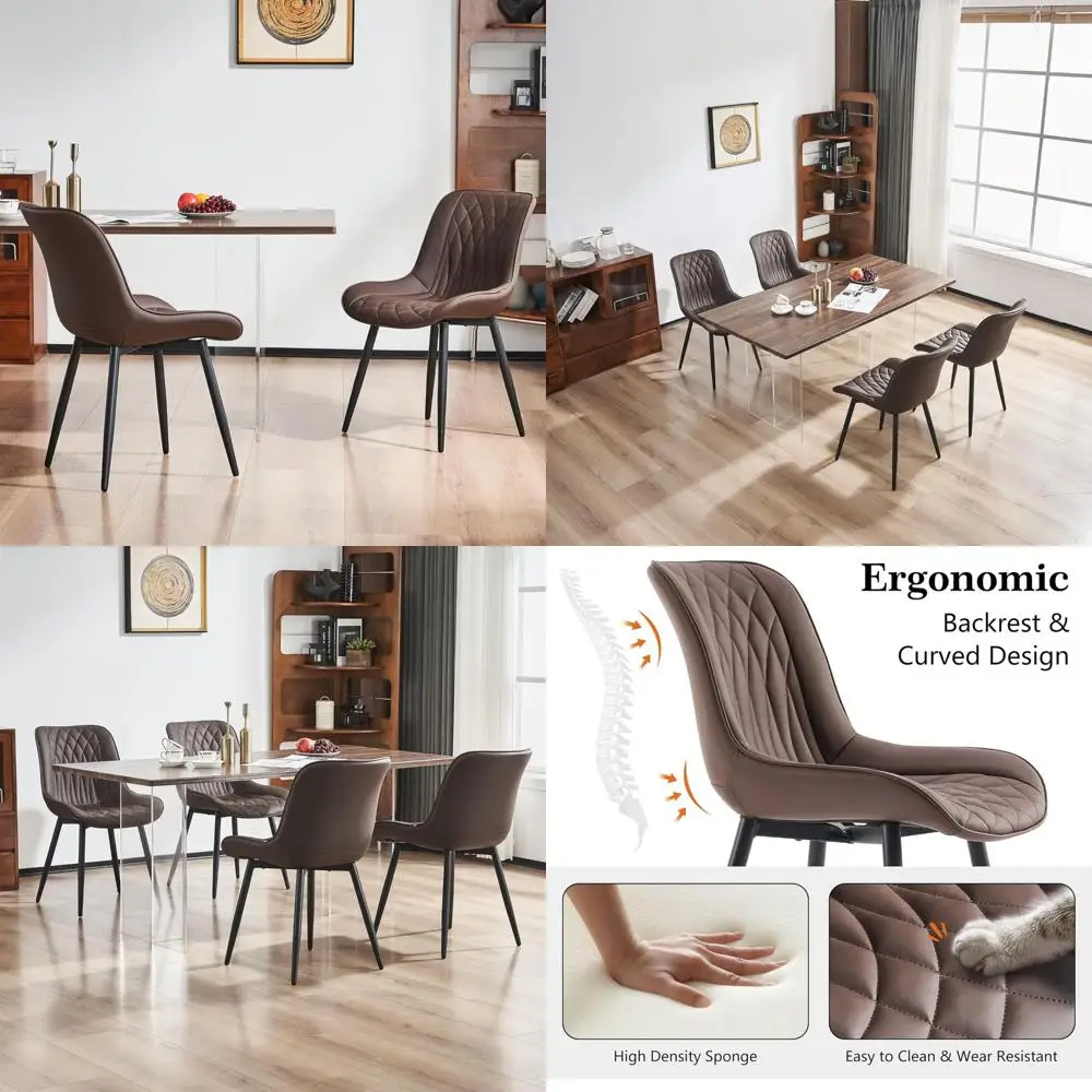 طقم كراسي طعام حديثة من الجلد الصناعي مكون من قطعتين مع إطار معدني معزز ومنفروشات مقاومة للخدش