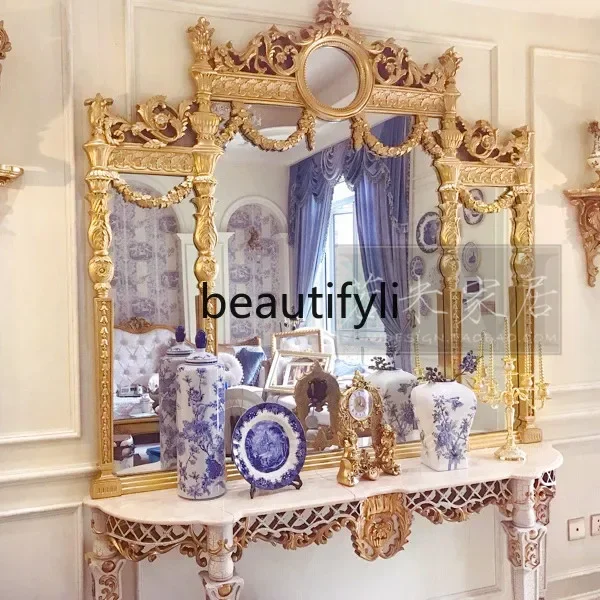 

H5556Light French Villa Large Fireplace Mirror Decorative Entrance Mirror Golden European Luxury Restaurant Mirror Special Shape