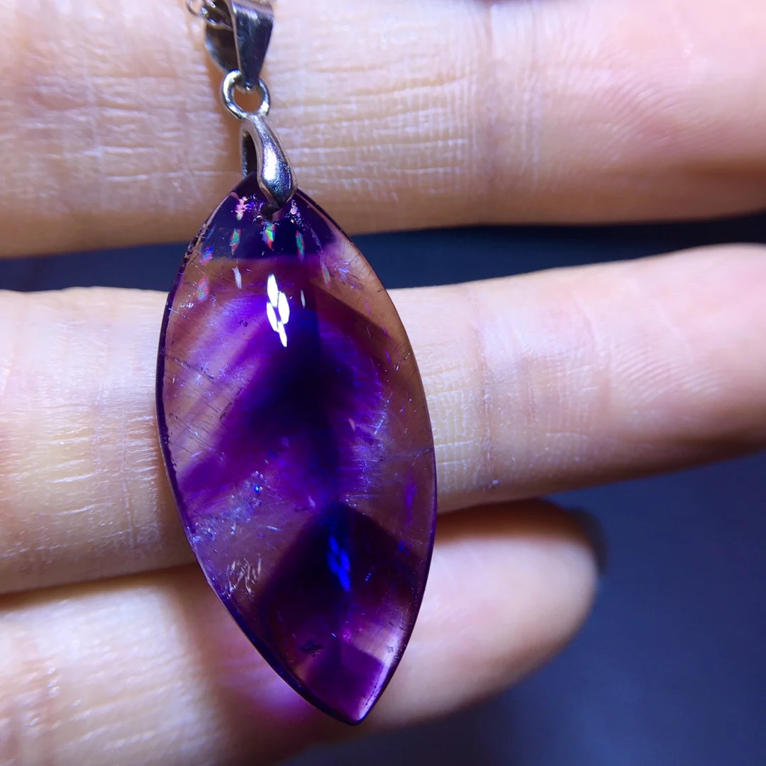 

Натуральный фиолетовый кулон из рутилового кварца Super Seven 7, 28,7/14 мм, подвеска-ожерелье, настоящий кристалл AAAAA
