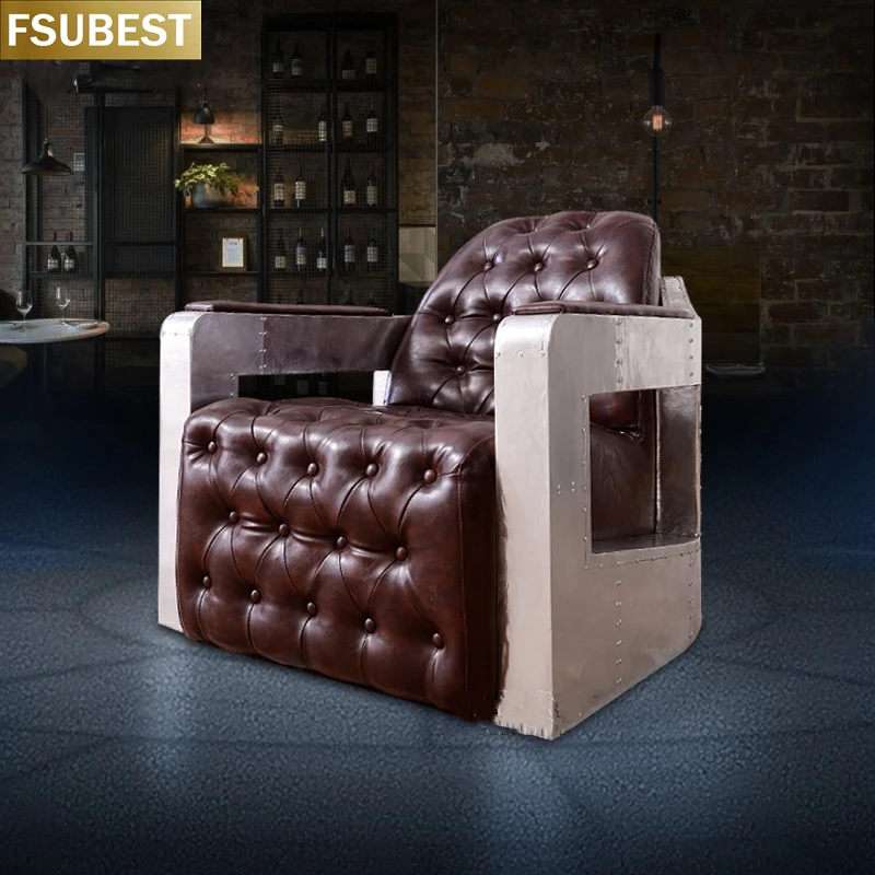 FSUBEST European And American Style Industrial Style Retro Single Sofa Retro Bar Boss Chair High-End Villa Sofa Chair