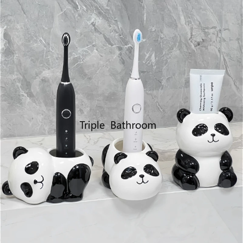 1pc Ceramic Panda Toothbrush Holder Toothpaste Storage Rack Ceramic Electric Toothbrush Base Bathroom Accessories Chinese Style