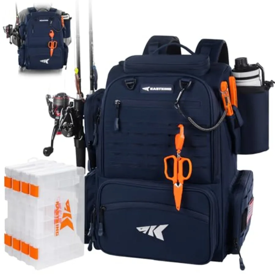 

Bait Boss Fishing Tackle Backpack with Rod Holders-4 Tackle Boxes-Rain Cover, Storage for Fishing Gear