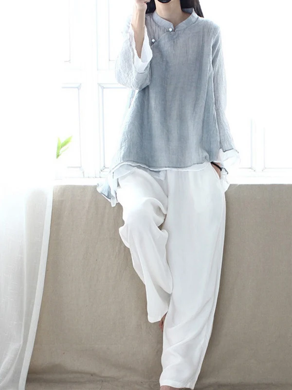 Artistic Retro Zen Tea Ceremony Clothing Women's Cotton Linen Button up Top Spring Modification Hanfu Tang Costume Summer