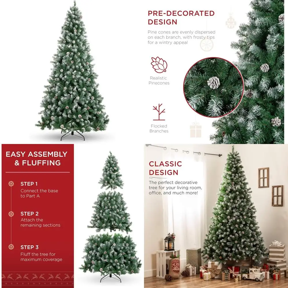 

7.5ft Pre-Lit Decorated Christmas Tree with 1,346 Branch Tips for Home, Office, and Party Decor