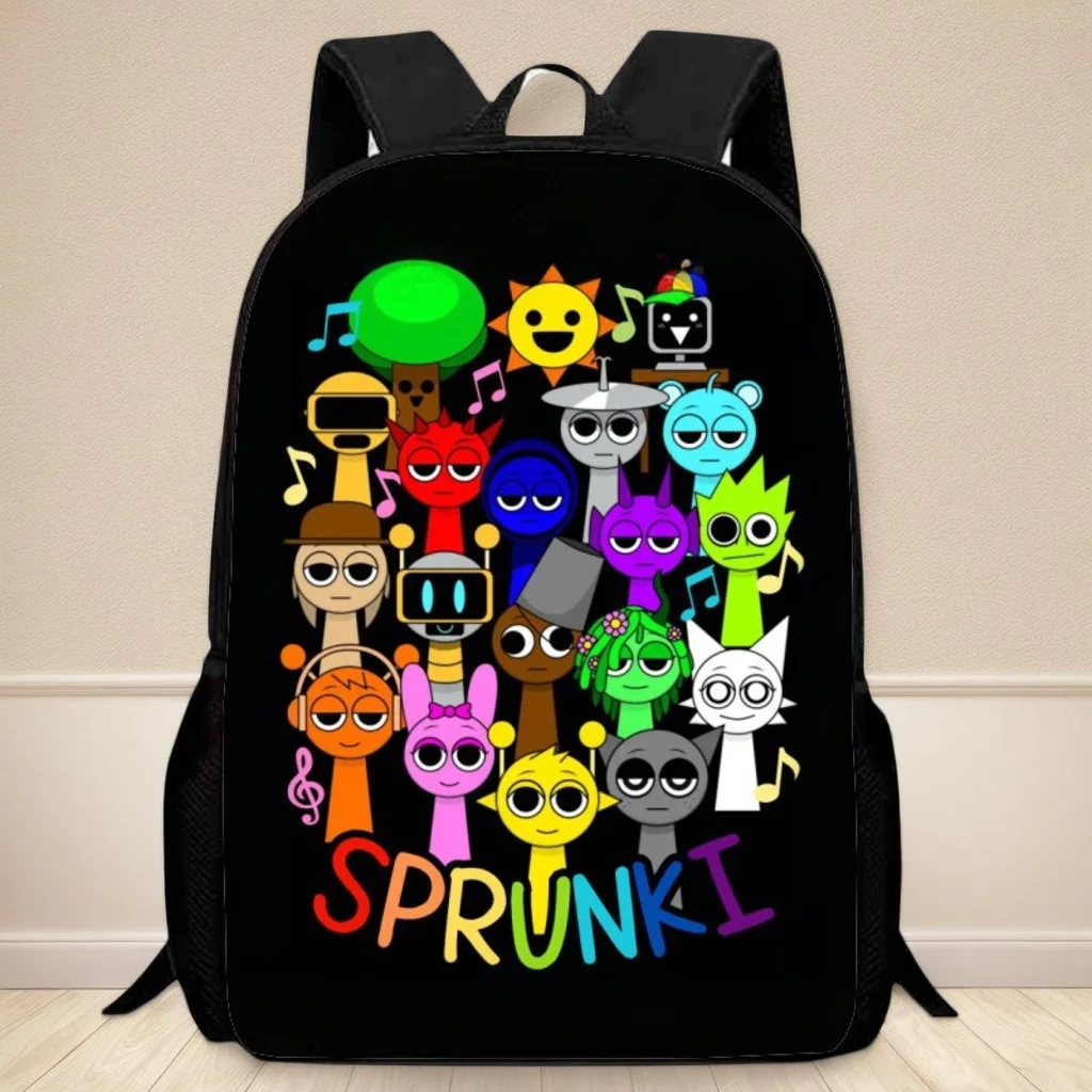 Unisex Kids Sprunki Waterproof Backpack Student Back to School Bookbag Durable Canvas Graphic Knapsack for Boys Girls