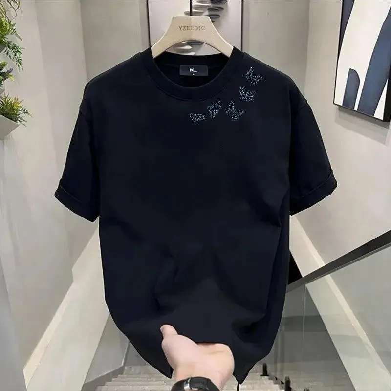 Men's T-shirt American Retro Style Pure Cotton Butterfly Print Half-sleeve Chinese Trend