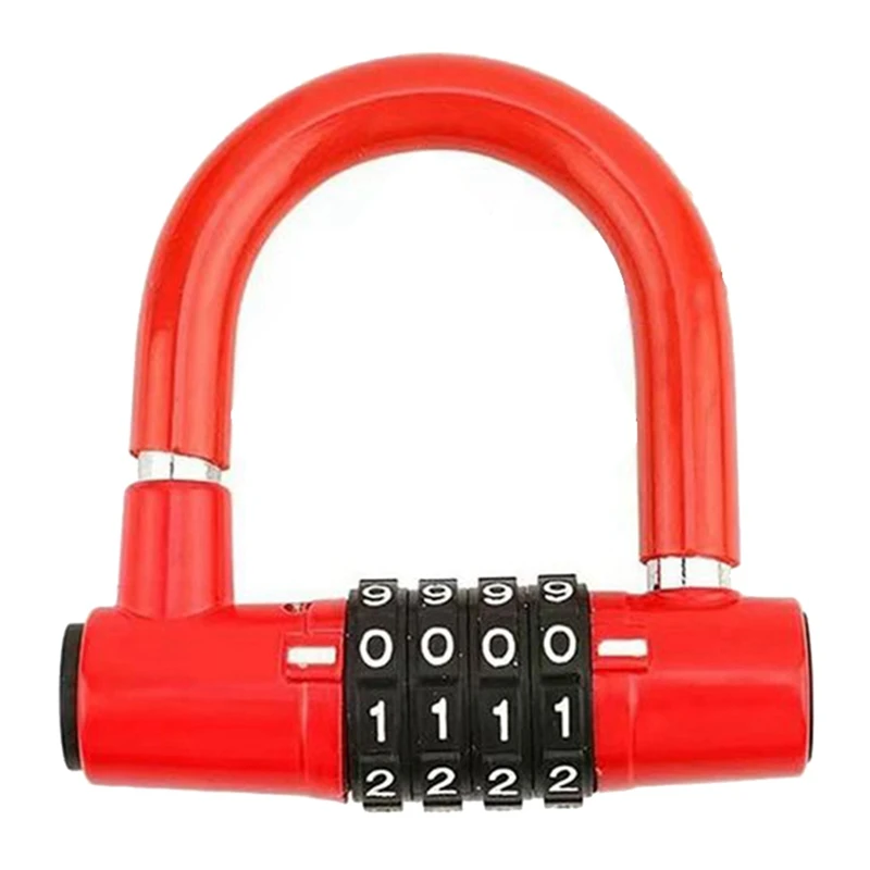 ABMR-Convenient 4 Digit Code Bicycle Security Lock U Shape Anti Theft Motorcycle Ring Lock Password Lock For Outdoor Riding
