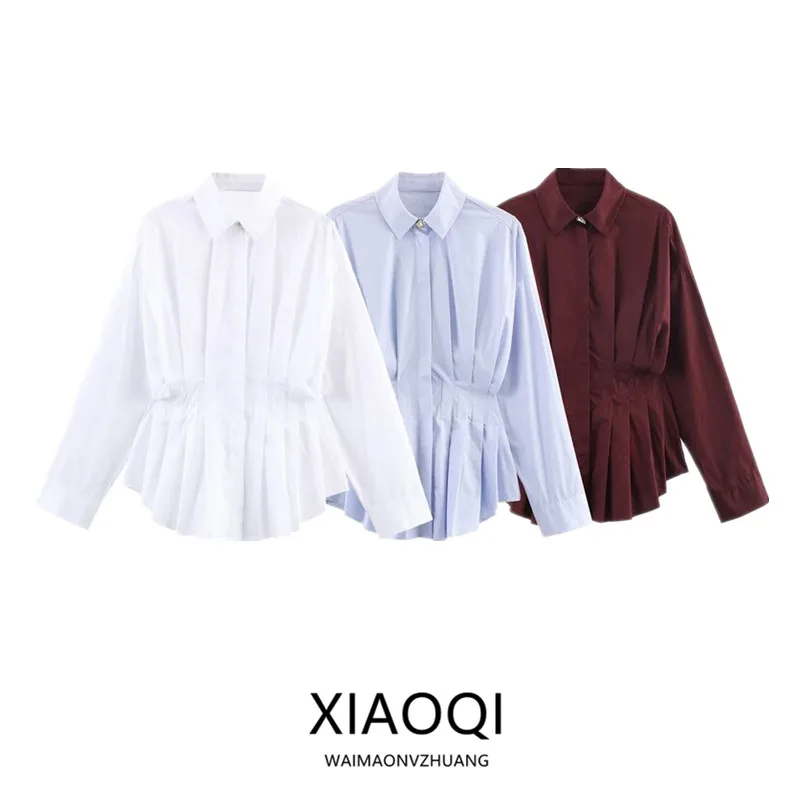 

Winter New Arrival Women's irt Design Sense Versatile Long Sve Pleated Silk irt European Sle Waist Cinched Regular S...