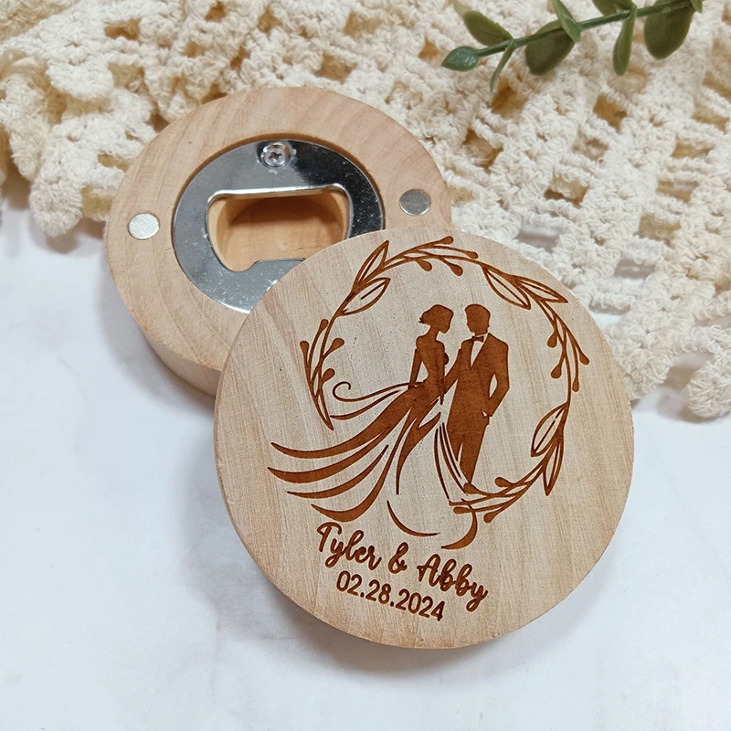 

Personalized Engraved Beer Bottle Opener Wedding Favors Wooden Fridge Magnet Cap Opener Custom Wood Opener Wedding Souvenir