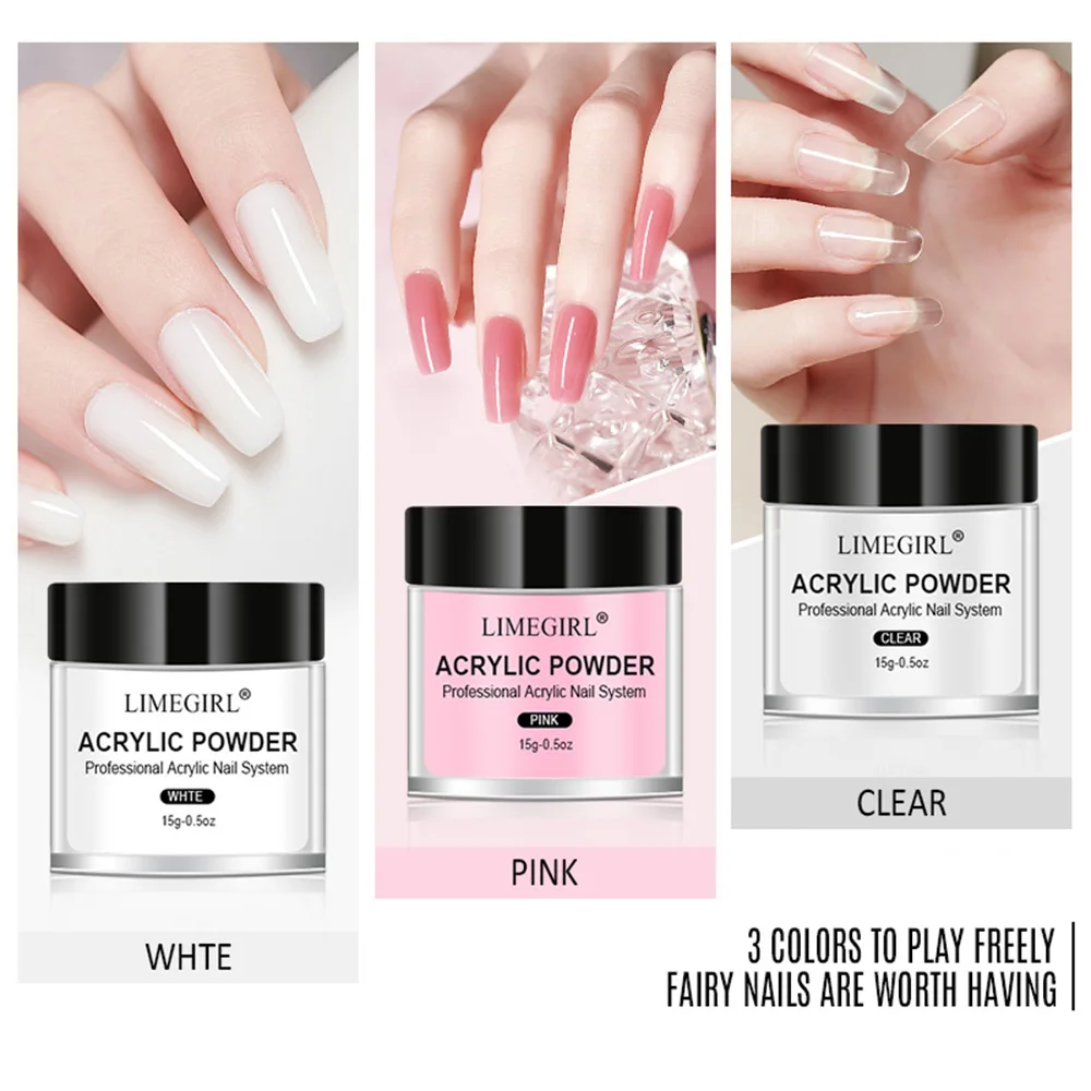 Juego de polvo acrílico transparente para manicura profesional, juego de uñas acrílicas para extensión de uñas, rosa y blanco