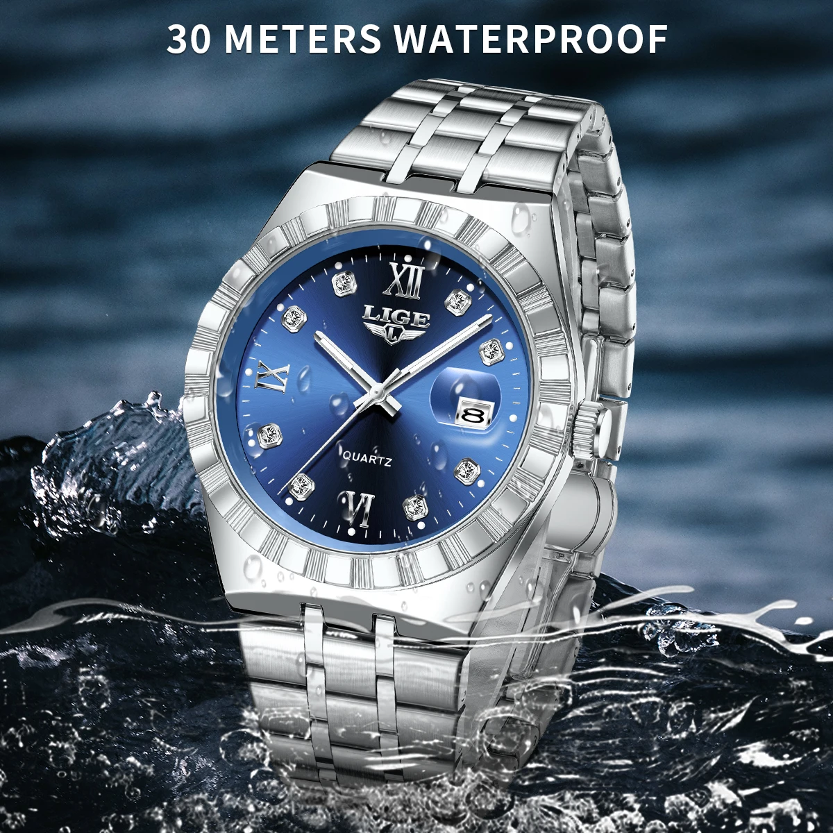 LIGE New Luxury Trendy Men's Watches Waterproof Luminous Stainless Steel Male Watch Date Quartz Business Men Wristwatch+Box Gift