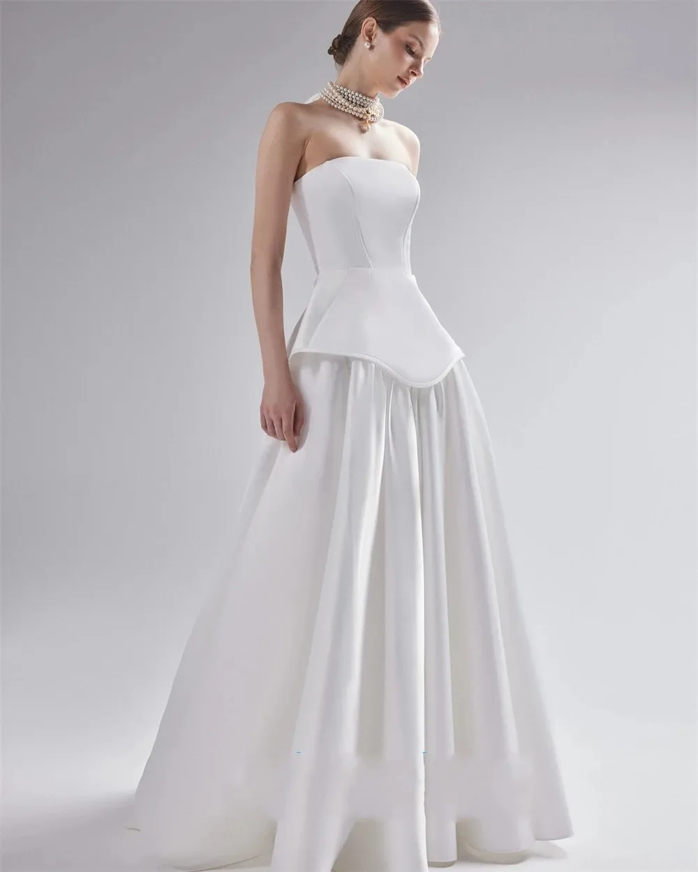

Elegant Princess Wedding Dresses 2026 Strapless Sleeveless Satin A-line Bridal Bride Formal Gowns Dress Vestidos De Noiva