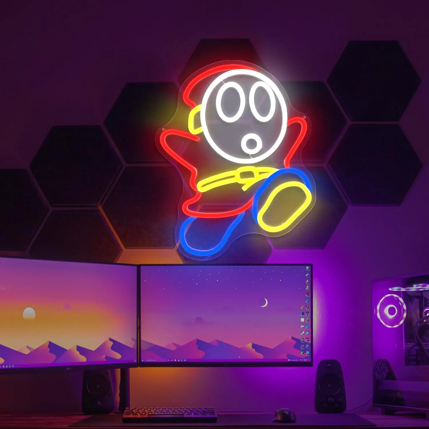 كارتون رجل النيون عكس الضوء LED الألعاب ضوء النيون لغرفة النوم غرفة الألعاب رجل الكهف جدار ديكور عيد ميلاد هدية الكريسماس للاعبين