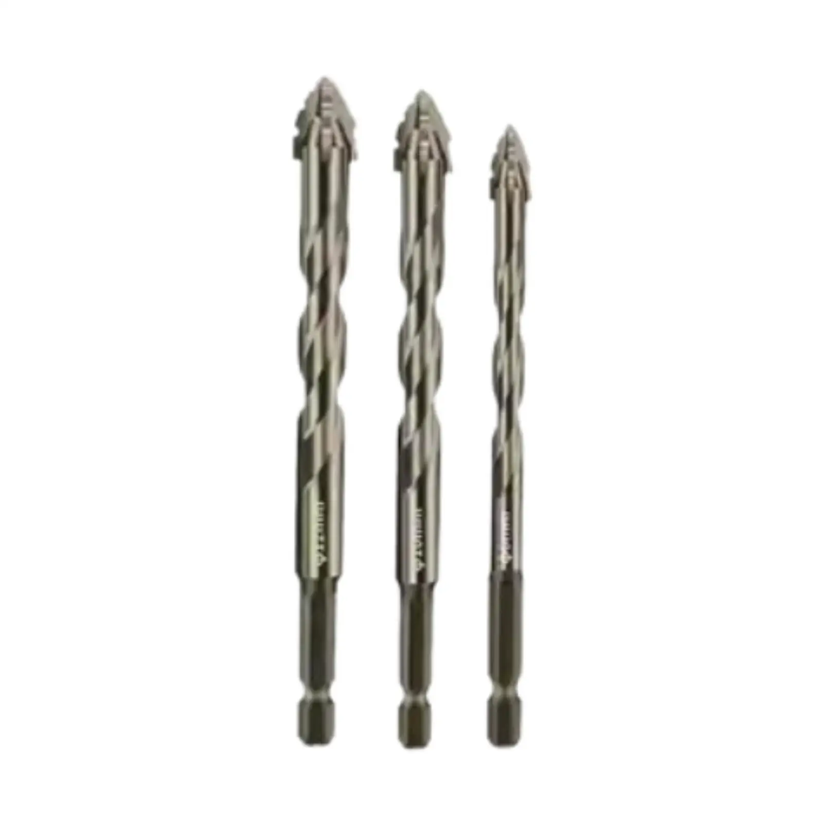 Set of 3 Four Flute Eccentric Drill Bits with Hexagon Shank for Wood and Tile