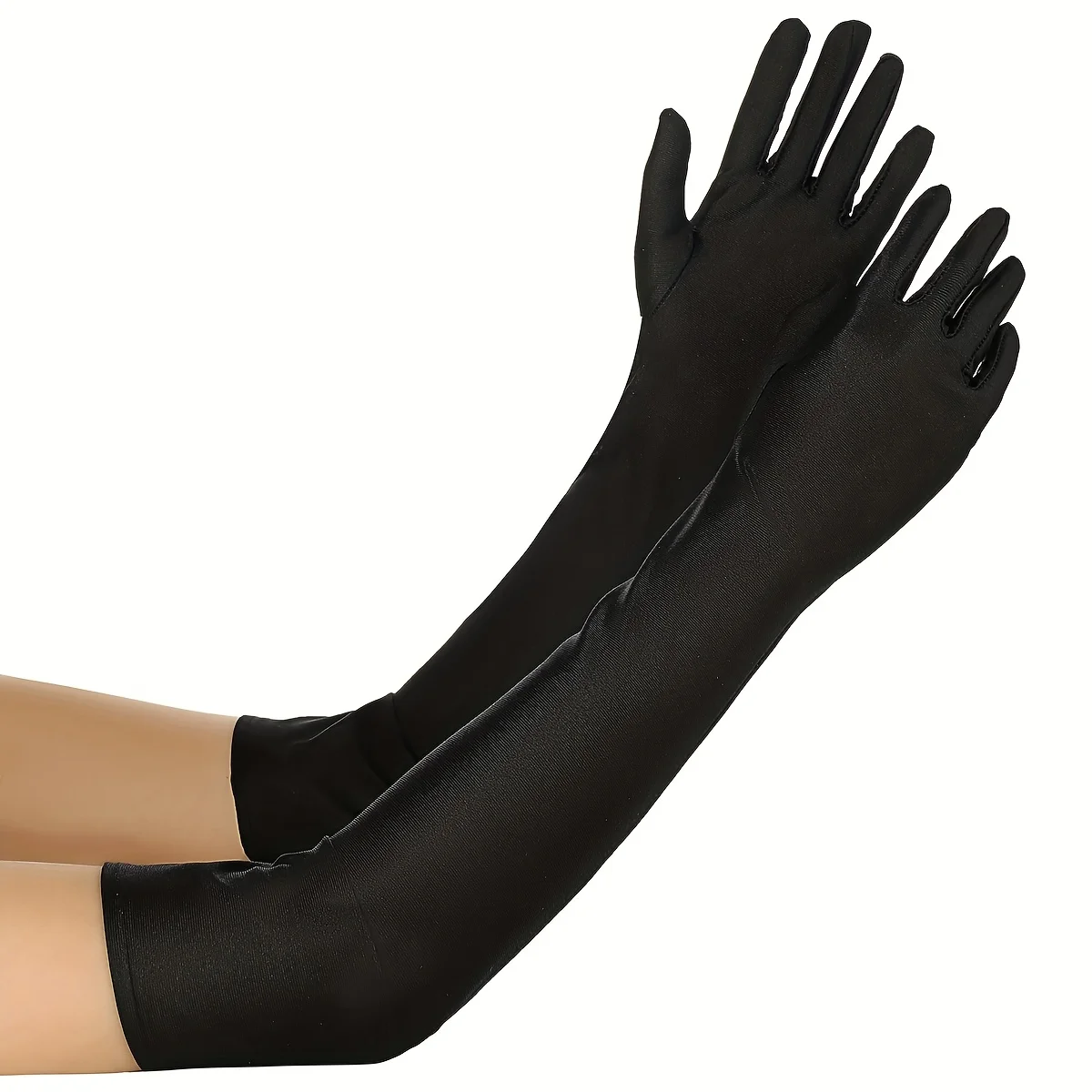 زوج واحد من القفازات النسائية الأنيقة ذات الأصابع الطويلة - مطاطا، 6 ألوان ثابتة (أبيض/أحمر/رمادي/بيج/أسود/بني)